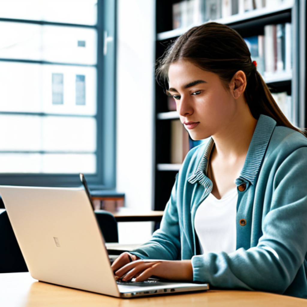**

"A young, ambitious translation student in a modern, well-lit library, surrounded by books and language learning materials. She is wearing comfortable, stylish clothing appropriate for study. She's focused on her laptop, working on a translation project. The scene is filled with natural light, emphasizing the dedication and focus. Safe for work, appropriate content, fully clothed, professional, perfect anatomy, natural proportions, high quality."

**