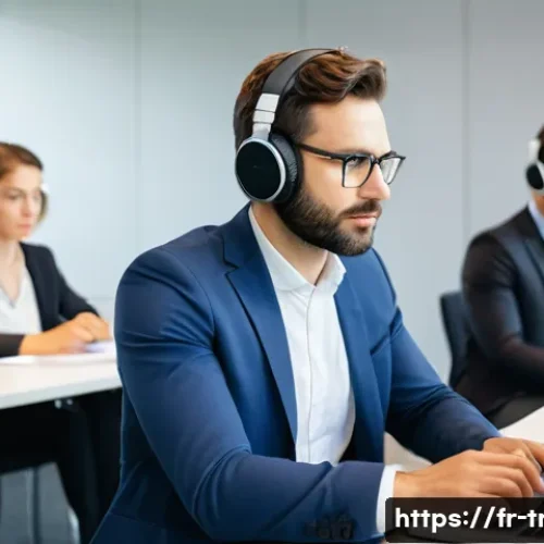 통역사 해외연수 프로그램 - A professional translator attending an intensive workshop in a modern conference room in Berlin, Ger...